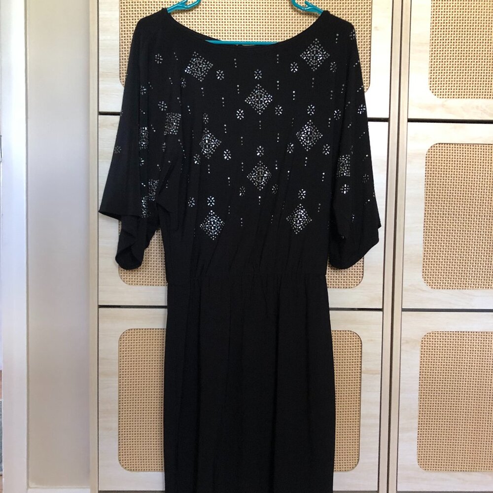 White House BLACK MARKET Embellished Knit Blouse Black Dress Small with Gems